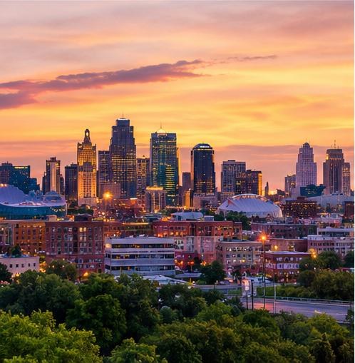 Kansas City skyline at sunset